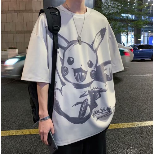 Áo thun Unisex in hình pikachu cho các cặp đôi yêu nhau dáng rộng