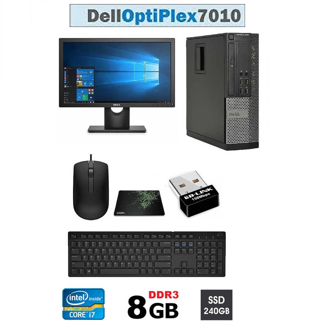 Bộ máy tính để bàn DELL Optiplex 7010 Core i7 3770, Ram 8GB, SSD 240GB, Màn 19 inch, Bàn phím chuột DELL. Hàng Nhập Khẩu