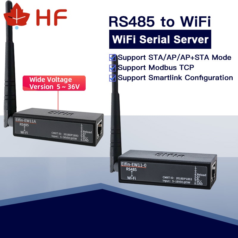Ăng Ten Không Dây HF Elfin-EW11A-0 5~36V TPC IP RJ45 RS485 Sang WIFI
