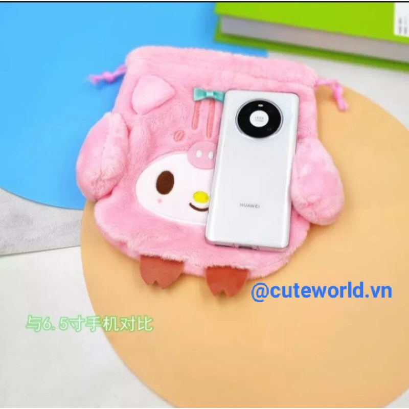 Túi đựng mỹ phẩm dây rút Sanrio bông mềm