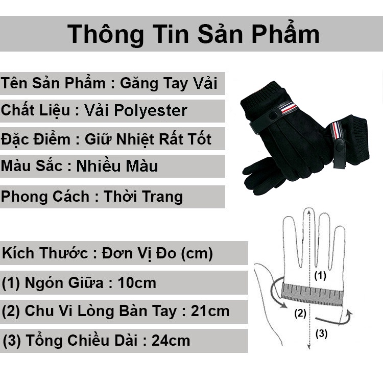 Găng tay vải nam nữ thời trang cao cấp NANA bao tay nam nữ lót lông mùa đông giữ ấm tốt
