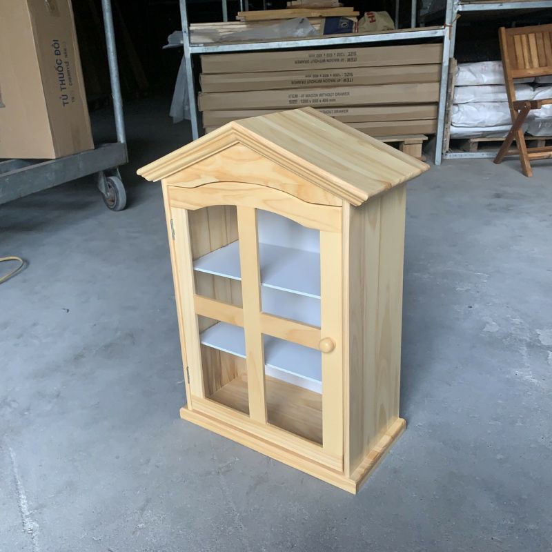 Tủ Thuốc Mái Chéo Không Hộc Bằng Gỗ Cao Su Tự Nhiên