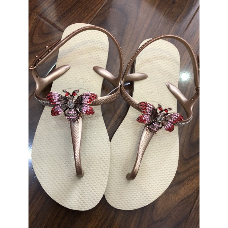 Sandanl havaianas twish gold nhạt phối charm