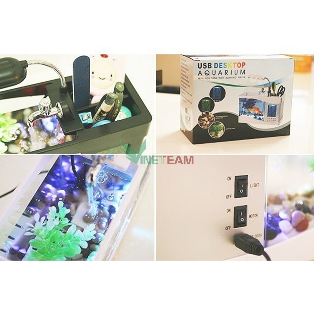 🍒Bể Cá Mini🍒 Hồ Cá Cảnh Mini Kiêm Đồ Hồ Để Bàn Siêu Đẹp (Tặng Kèm Đá Và Cây Cảnh) | BigBuy360 - bigbuy360.vn