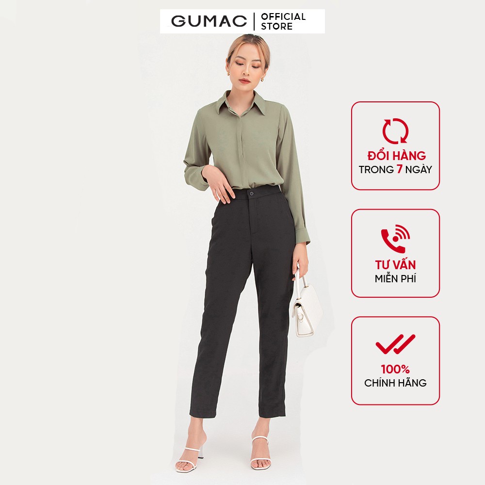 Áo sơ mi nữ GUMAC cơ bản chất liệu lụa mango giấu nút AB709 - Hàng nhập khẩu