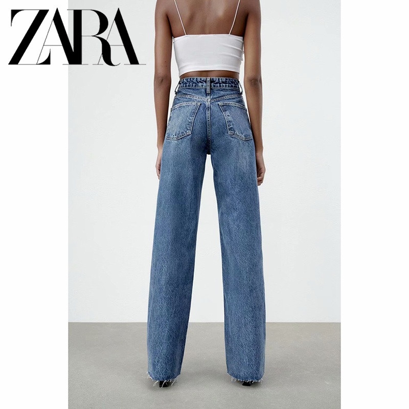 Zara Quần Jean Dài Ống Rộng Lưng Cao Thời Trang Cá Tính Trẻ Trung