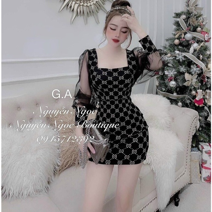 Đầm Váy Dáng Ôm Họa Tiết Chữ Gg Thiết Kế Tôn Dáng Siêu Xinh Sang Chảnh Dạo Phố, Dự Tiệc Thời Trang Nữ Xm Minh Phúc