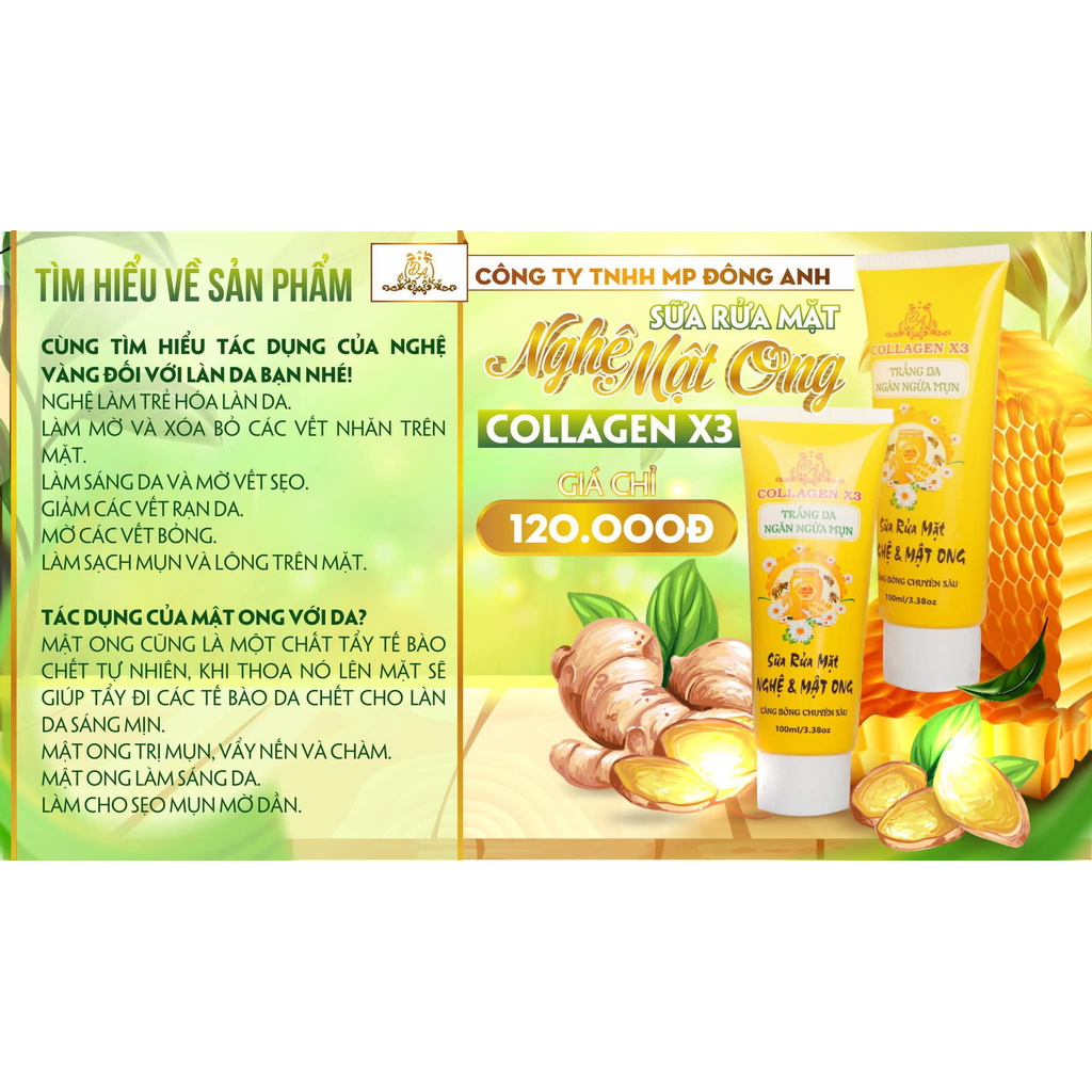 Sữa rửa mặt nghệ mật ong Collagen X3 Mỹ Phẩm Đông Anh