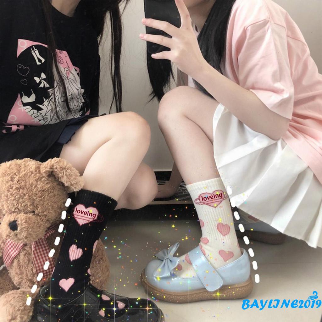 Vớ cổ cao in hình trái tim dễ thương phong cách Nhật Bản cho nữ