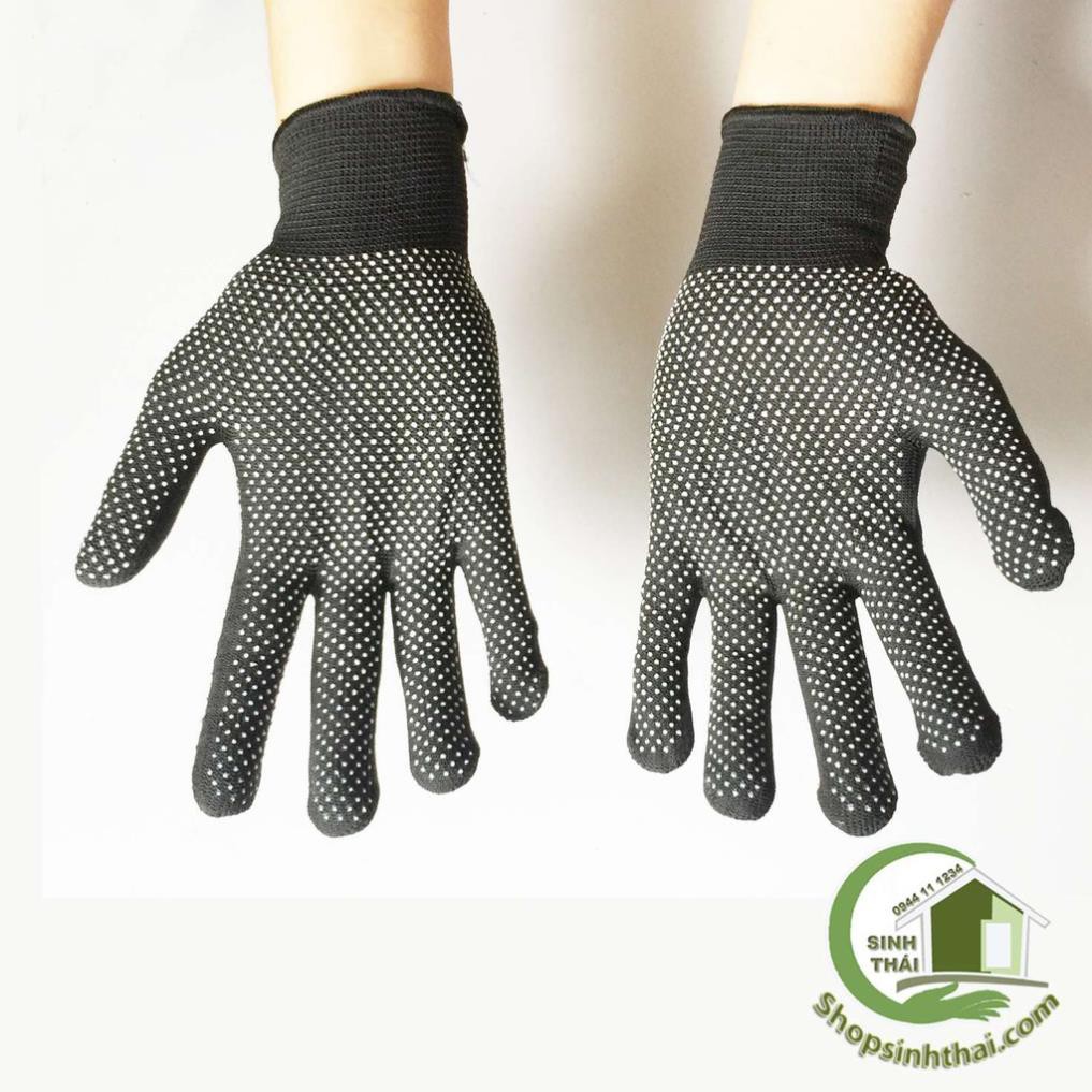 Găng tay phủ hạt nhựa chống trơn khi cầm nắm - bao tay vải thun co giãn - màu đen