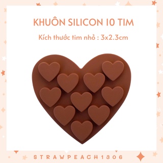 Khuôn silicon 10 trái tim nhỏ làm socola, kẹo dẻo, resin - strawpeach1306