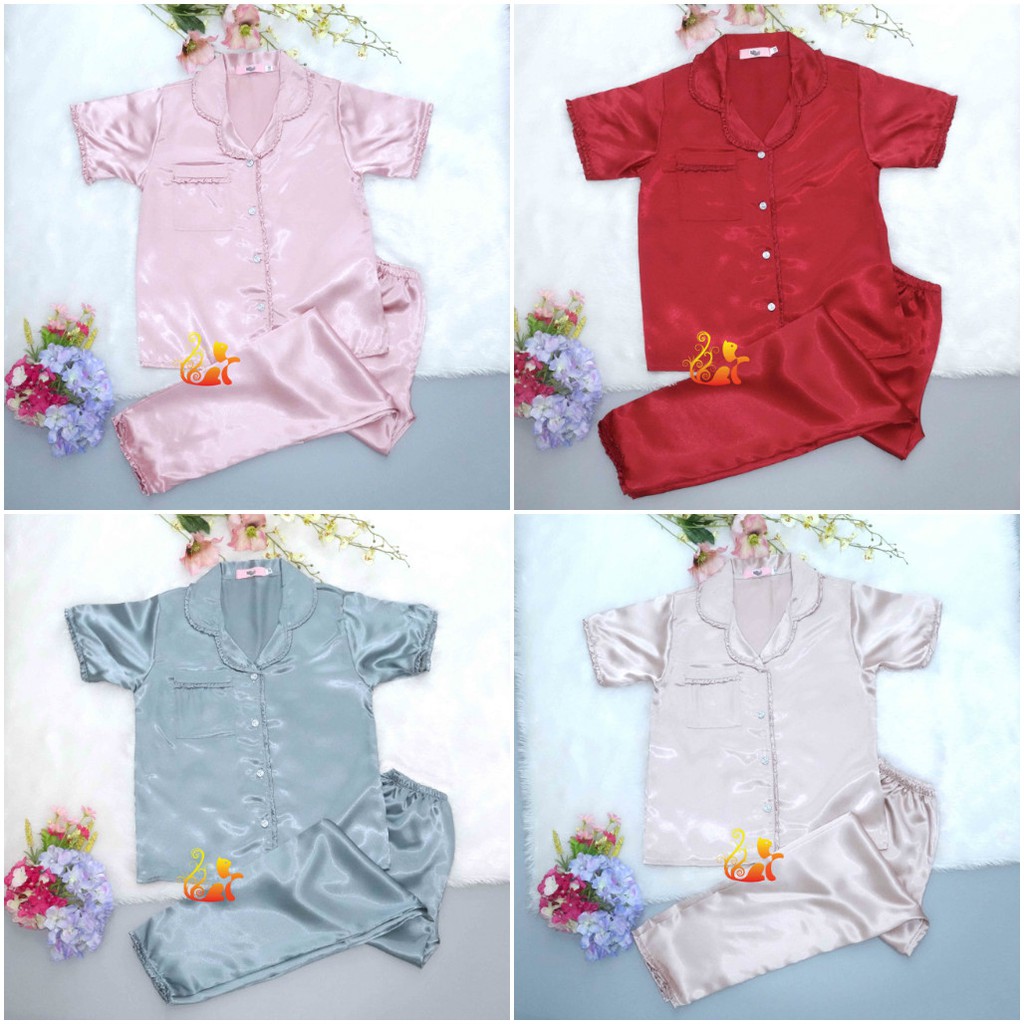 Đồ Bộ Mặc Nhà Pijama Phi Lụa " Viền Bèo " Quần Dài Cao Cấp - Từ 38kg - 48kg - Size12. | BigBuy360 - bigbuy360.vn