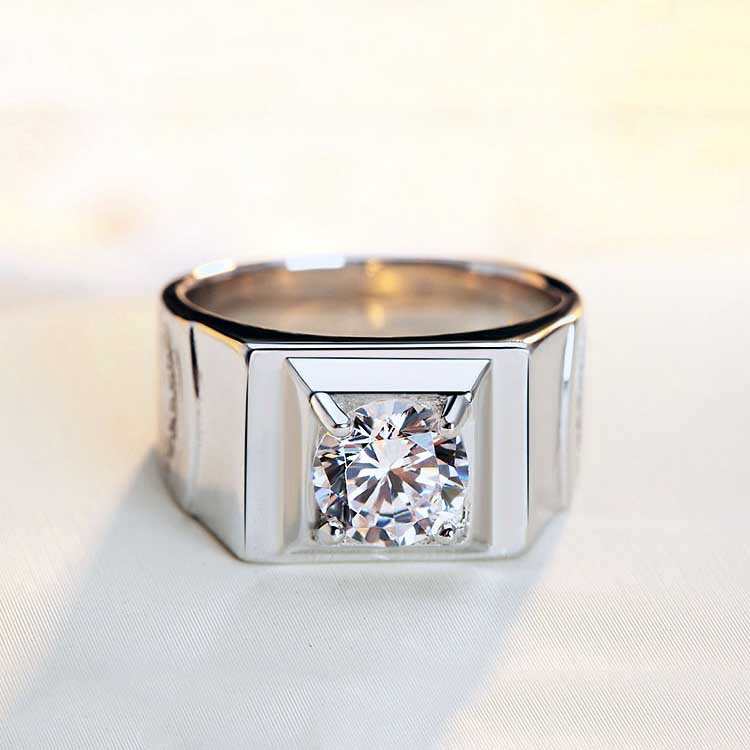 Sang Trọng Nhẫn Cưới Thép Titan Đính Kim Cương Pha Lê Cho Nam