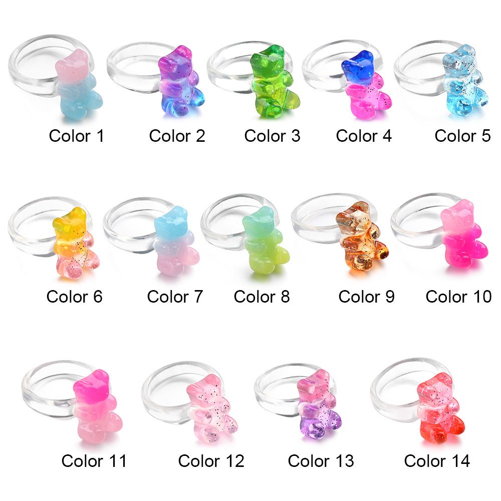 Nhẫn acrylic trong suốt hình gấu nhiều màu sắc thời trang cho nữ