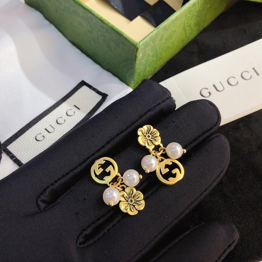 Gucci Bông Tai Chữ G Đôi Đính Ngọc Trai Giả Thời Trang Cho Nữ