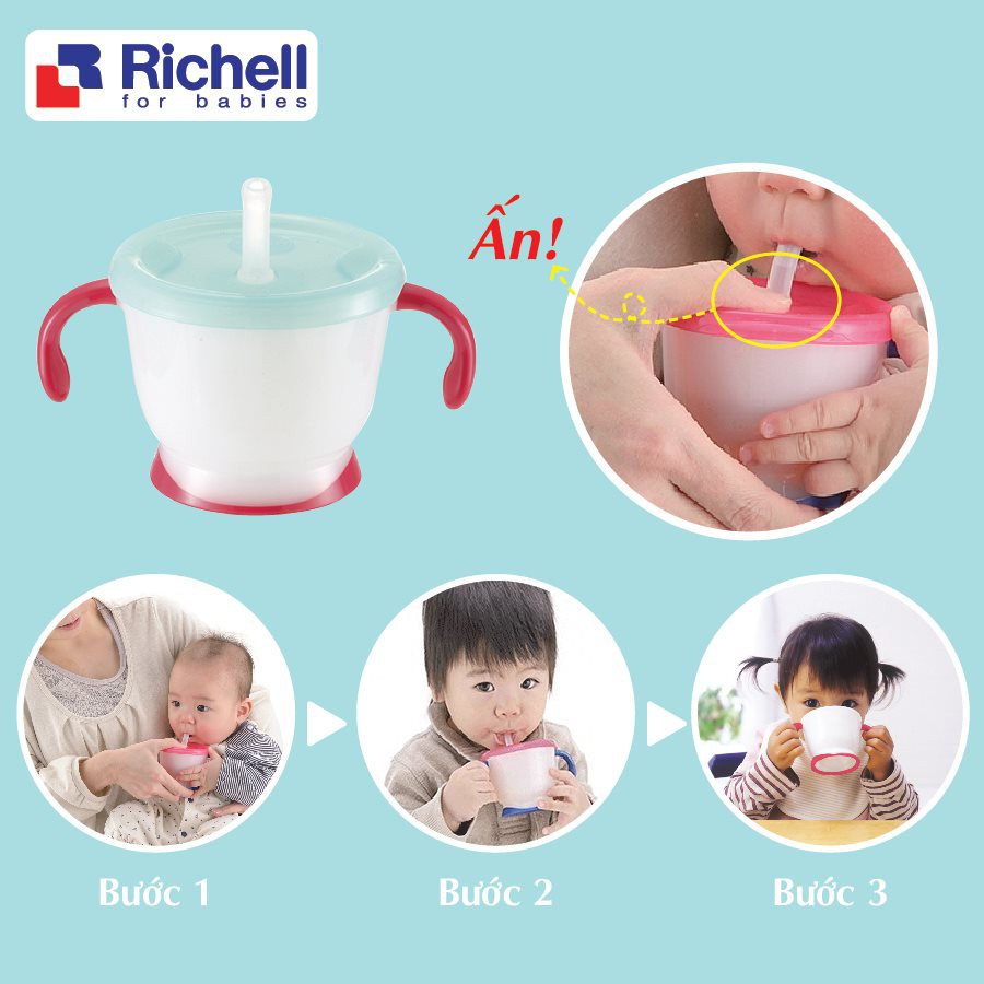 Cốc tập uống ba giai đoạn RICHELL RC41012 150ml, ly uống nước cho bé 6m+ Monnie Kids