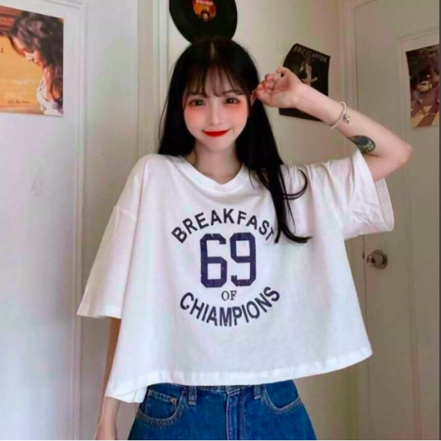Áo Croptop nữ form rộng Unisex 69 Freesize 45-70kg, áo thun nam form rộng tay lỡ, áo phông nữ form rộng