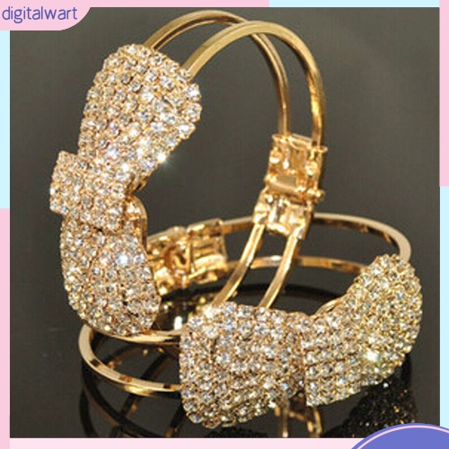 Vòng tay mạ vàng mặt nơ đính đá lấp lánh xinh xắn dễ thương dành cho nữ