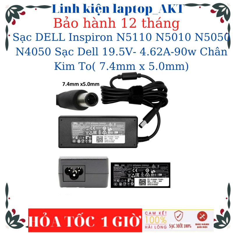 Sạc Laptop Dell Vostro 2420 3420 3450 3460 2421 3421 sạc Dell 19.5V- 4.62A-90w Chân Kim To( 7.4mm x 5.0mm)