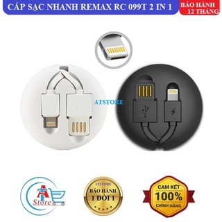 Cáp Sạc Nhanh Remax RC 099t Dây Rút 2 in 1 Chính Hãng I Lighning + MicroUSB
