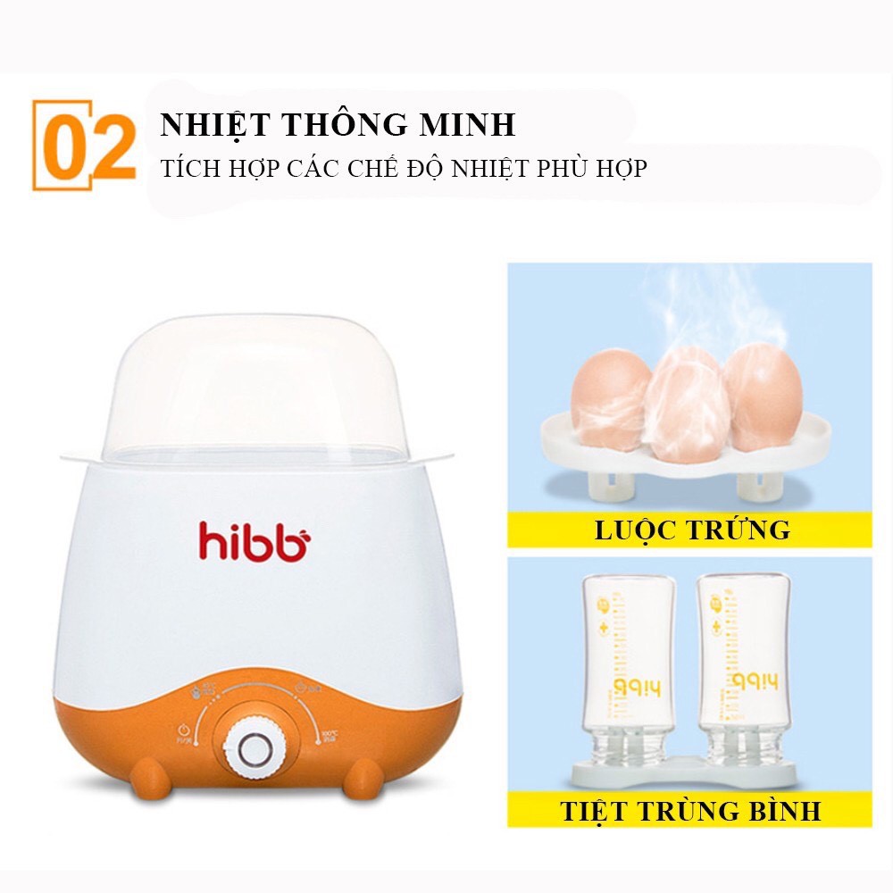 BH 12 tháng - Máy hâm sữa tiệt trùng 2 bình sữa cổ rộng đa năng Hibb (Tặng kèm bộ cọ và kẹp gắp chống nóng)