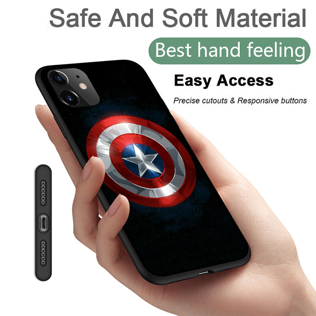 Ốp Điện Thoại Silicon Mềm Đen Hình Khiên Của Captain America Cho iPhone 11 Pro Max 12 Mini Pro XS Max SE 2020 XC13