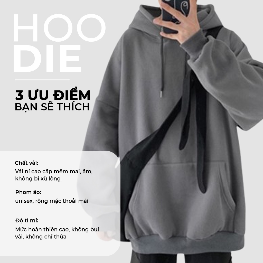 Áo khoác Hoodie Nam, Nữ Hoodie Basic Unisex Nỉ From Rộng Màu Xám - Basic Boutique HDT900 Unichic