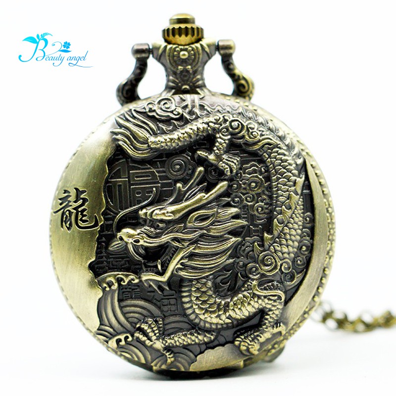 Đồng hồ quả quýt chạm khắc hình rồng phong cách Trung Hoa