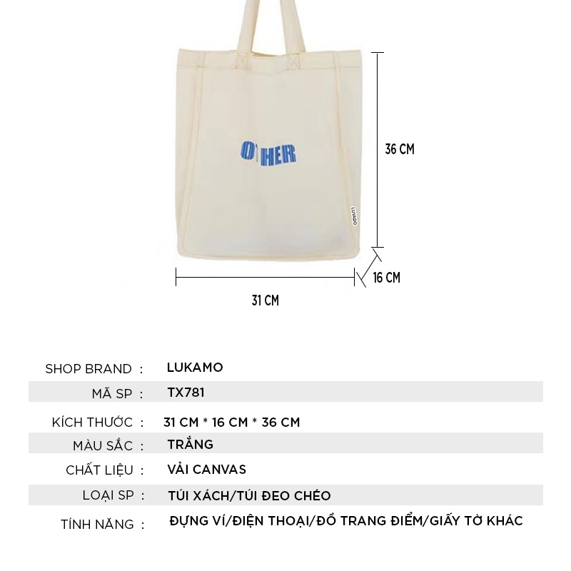 Túi vải bố đeo chéo tote đựng đồ thời trang LUKAMO TX781