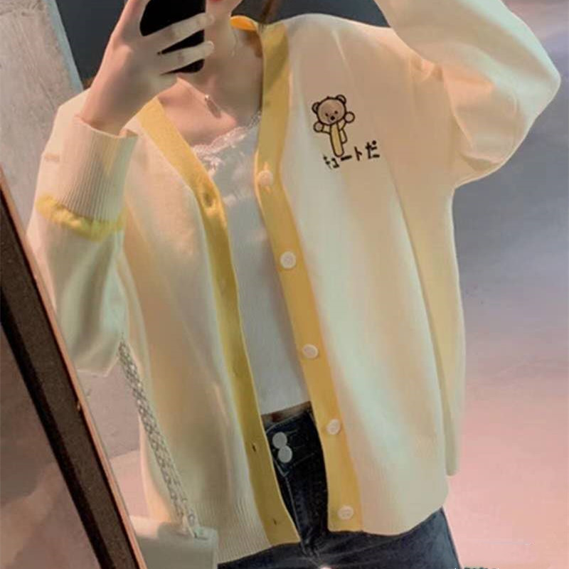 SUXI Áo cardigan dệt kim phong cách Hàn Quốc thiết kế cổ chữ V trẻ trung cho nữ