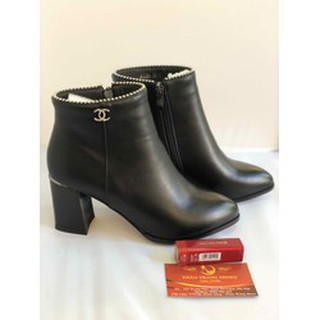 Giày Boot Nữ Cổ Thấp 7p Da Thật Hàng Xuất Gót Vuông Trang Trí Hạt và Họa Tiết Gót Đẹp Mẫu Hot Đi Ôm Chân Tôn Dáng Bạn