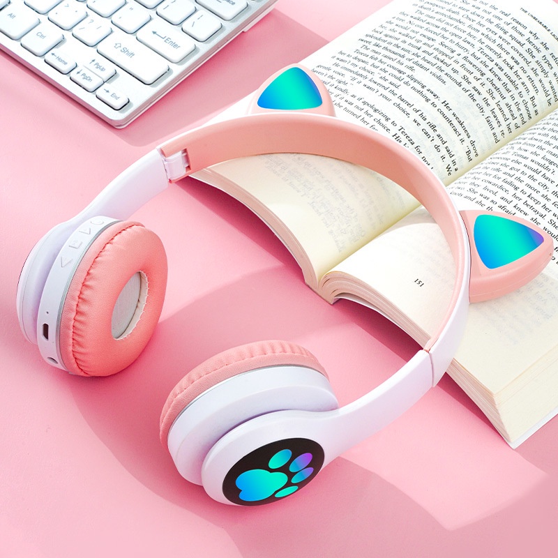 Tai nghe bluetooth Beartek tai mèo chụp tai VZV- 23M đèn led đổi màu gaming - Bảo hành 1 đổi 1 - Tặng 1 que chọc sim