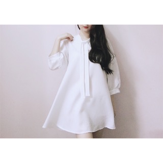Đầm suông cột dây nơ cổ