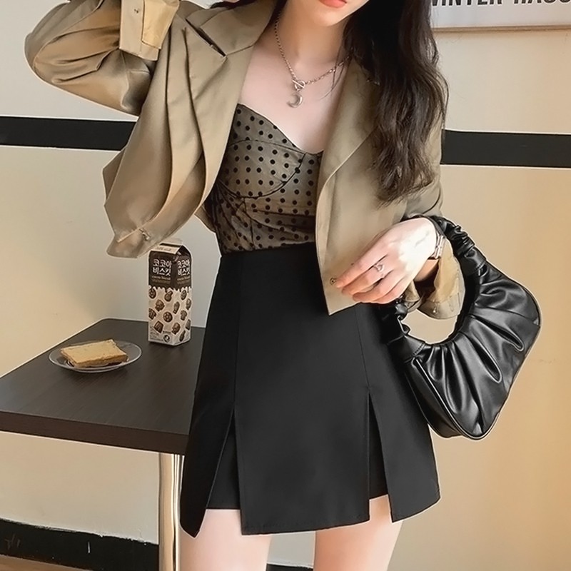 Quần váy cạp cao xẻ đùi 2 bên form ôm hottrend