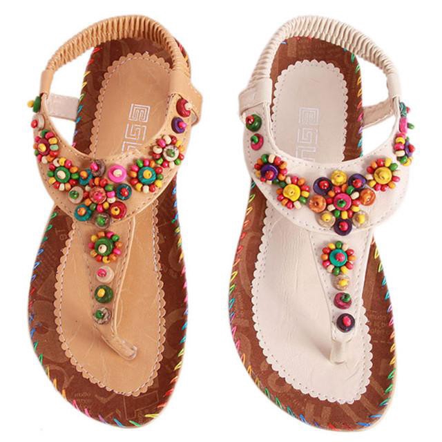 Sandal xỏ ngón đi biển đính hạt nhiều màu phong cách Bohemian cho nữ