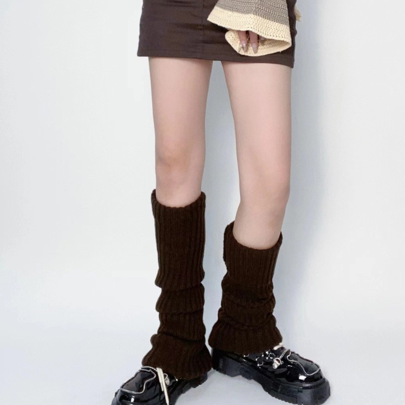 Xiangbao Vớ Cao Ngang Đùi Dệt Kim Co Giãn Màu Trơn Phong Cách Gothic Harajuku Đường Phố Giản Dị Ấm Áp Dành Cho Nữ