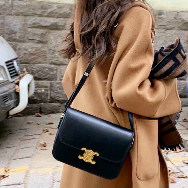 Túi xách nữ chữ Cê lin khóa vương miện bấm size 18 bên trong rộng rãi vừa điện thoại, dây da đeo chéo