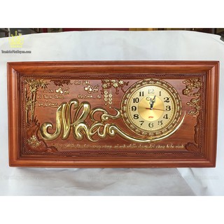 Tranh Đồng Hồ Gỗ Chữ Nhẫn Thư Pháp Dát Vàng 81cm