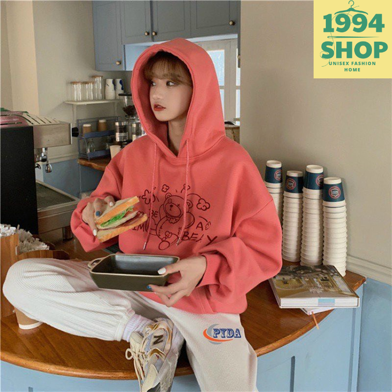 Áo Hoodie NỈ BÔNG UNISEX, In Hình Gấu BEAR Form Rộng Hàn Quốc, Áo Hoodie Freesize Nỉ Dày Mềm Mịn Dễ Thương- K104