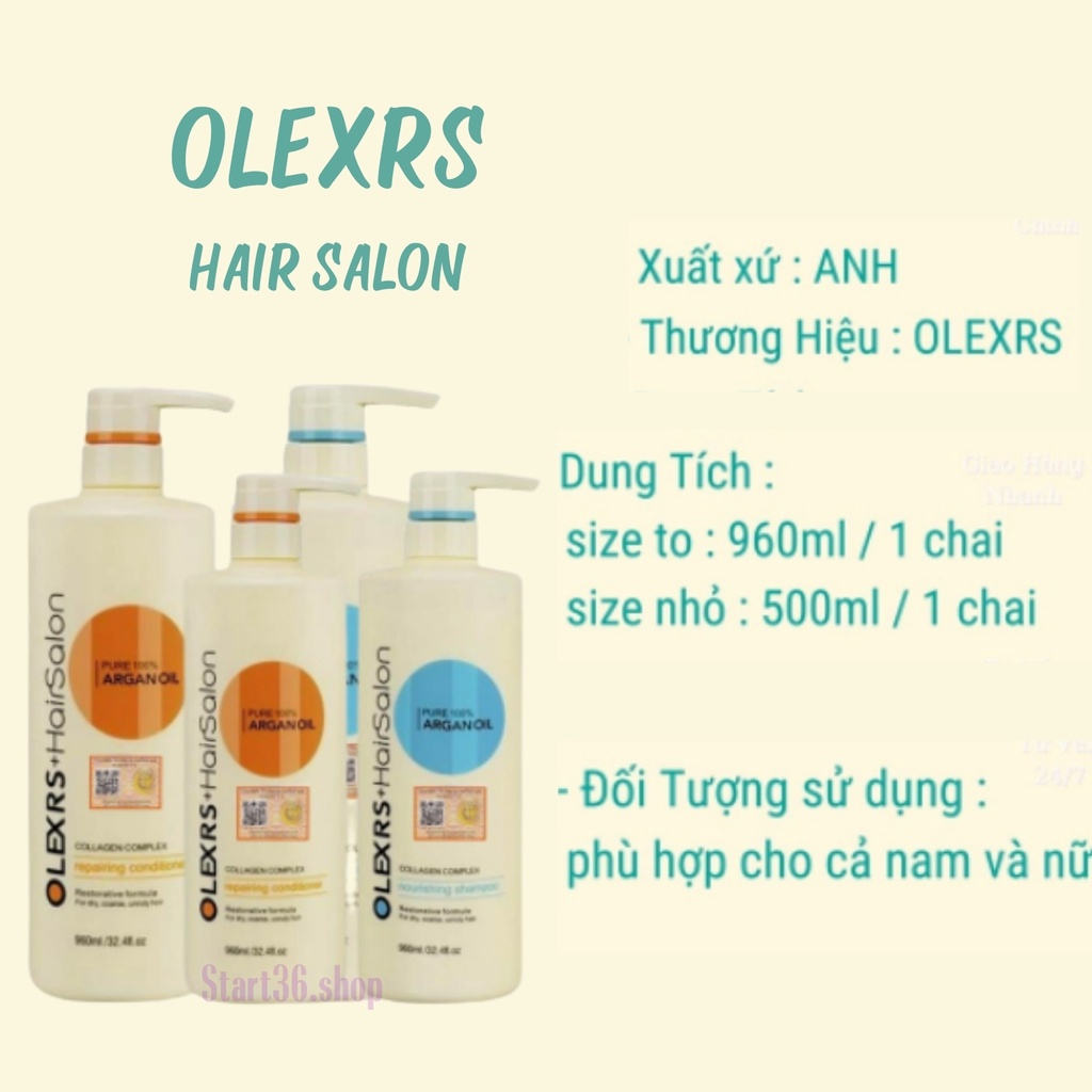Dầu Gội Olexrs Start36 cặp gội xả olexrs hair salon phục hồi tóc hư tổn ngăn ngừa gầu giảm gãy rụng lưu hương lâu 2 size