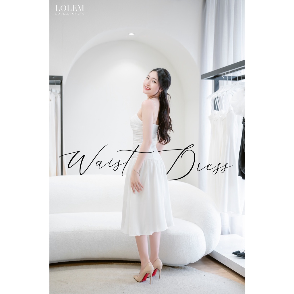 Đầm xòe Tafta sồi hai dây thân xếp nút gỗ LOLEM CLOTHING- DX286