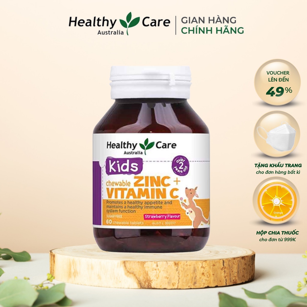 Bio Zinc & Vitamin C Healthy Care Viên Nhai Bổ Sung Kẽm Tăng Đề Kháng Phát Triển Toàn Diện (60 viên vị dâu)