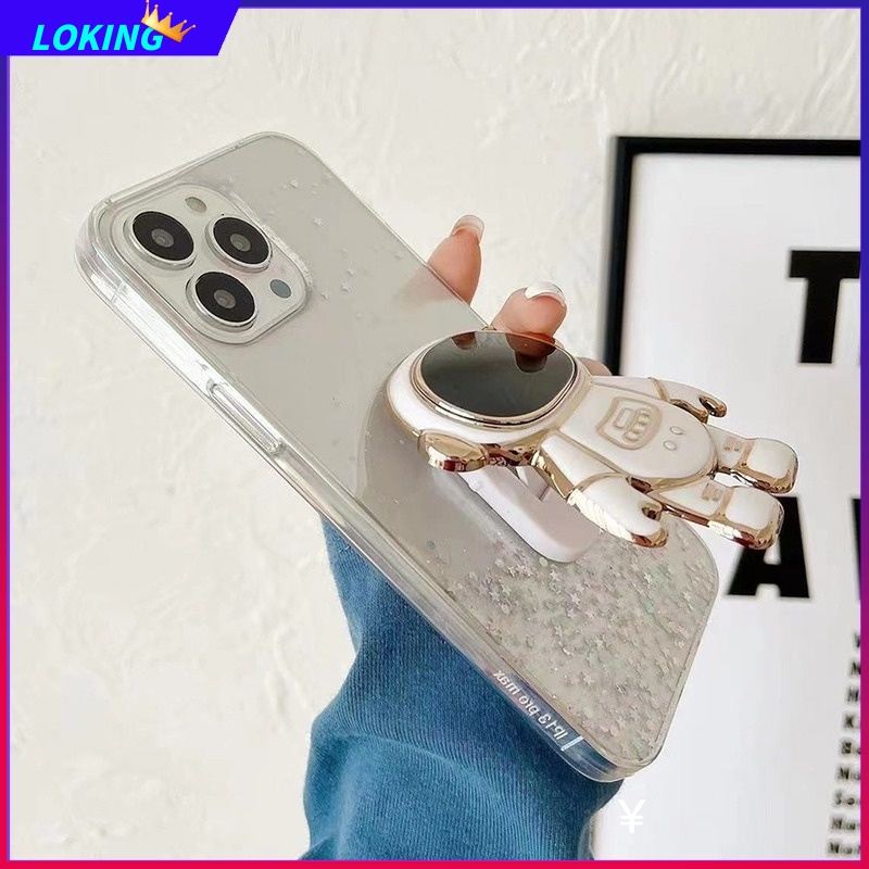 Ốp Điện Thoại Kim Tuyến Nước Kèm Giá Đỡ Hình Phi Hành Gia 3D Cho OPPO Reno 8T 8 8Pro 8Z 7 7Pro 7Z 6 6Pro 6Z