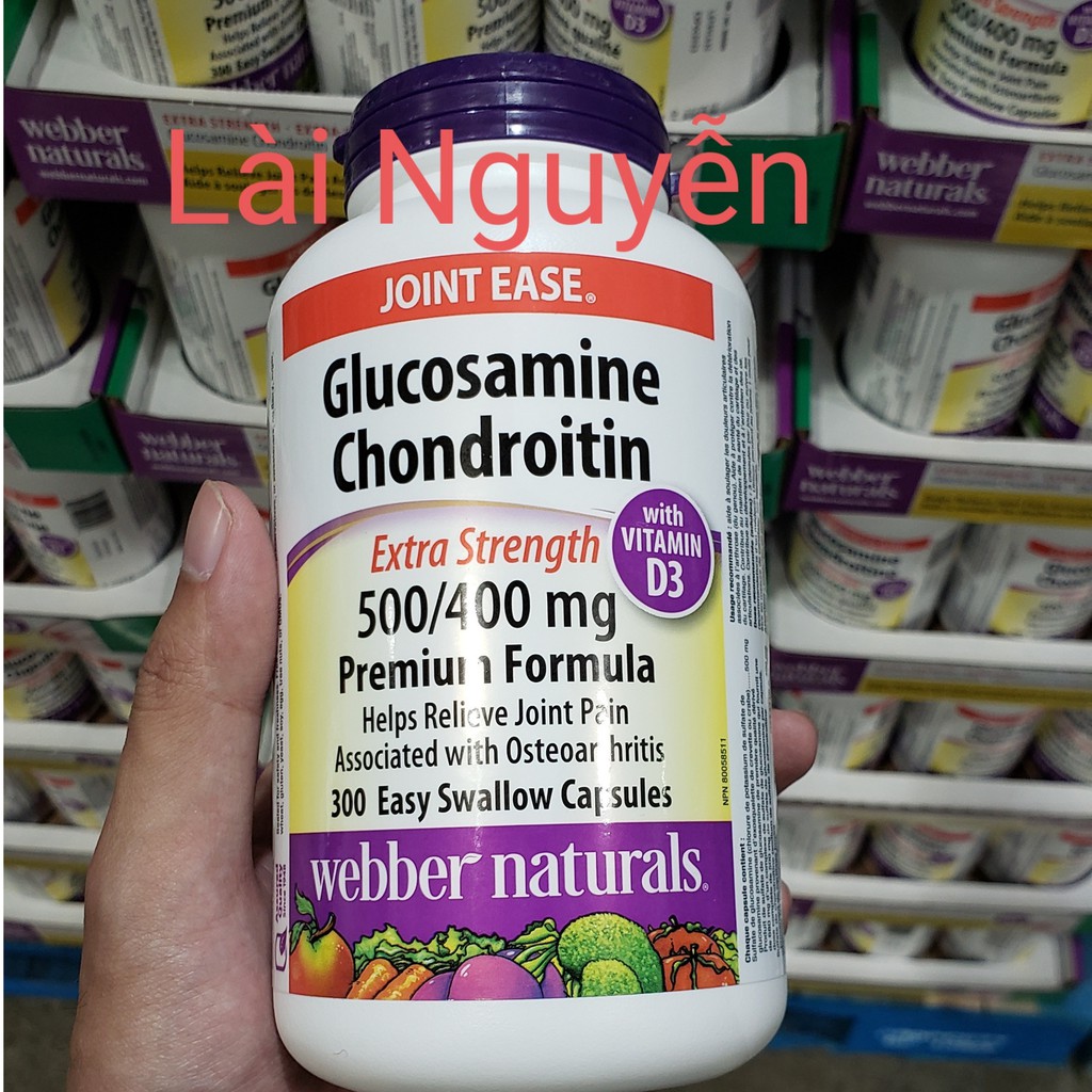 Viên uống hỗ trợ viêm khớp Glucosamine Chondroitin + Vitamin D3 500/400mg của Webber Naturals 300 Viên.