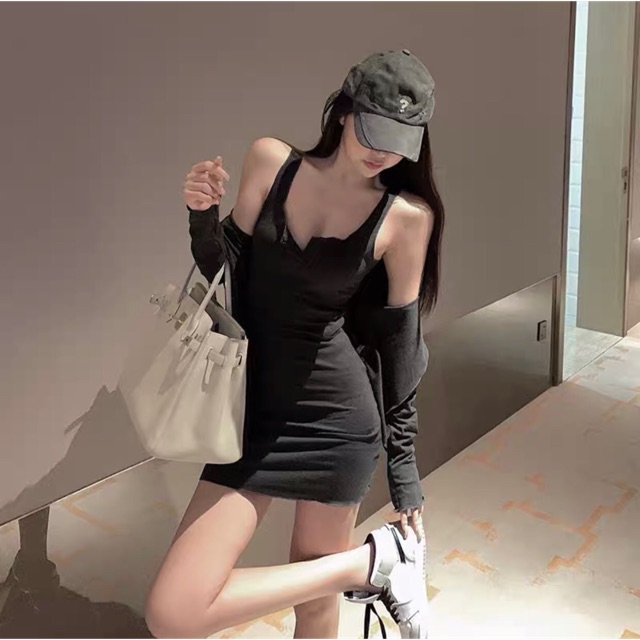 Sét váy body cuốn biên kèm áo choàng AV