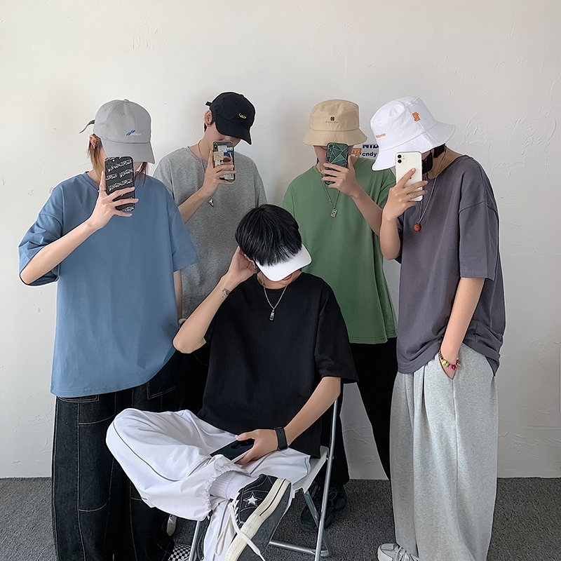 Áo thun nam tay ngắn dáng rộng màu trơn 10 màu thời trang size m-3xl