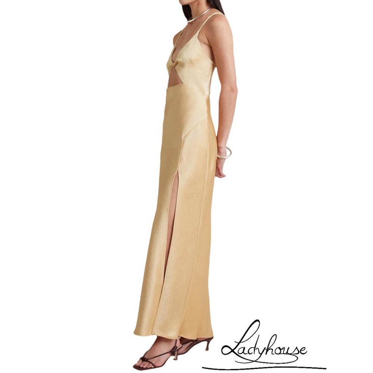 Ldd-đầm Nữ Mùa Hè Hai Dây Spaghetti Khoét Sâu Viền Rỗng Xẻ Tà Một Mảnh Cho Nữ S / M / L / XL