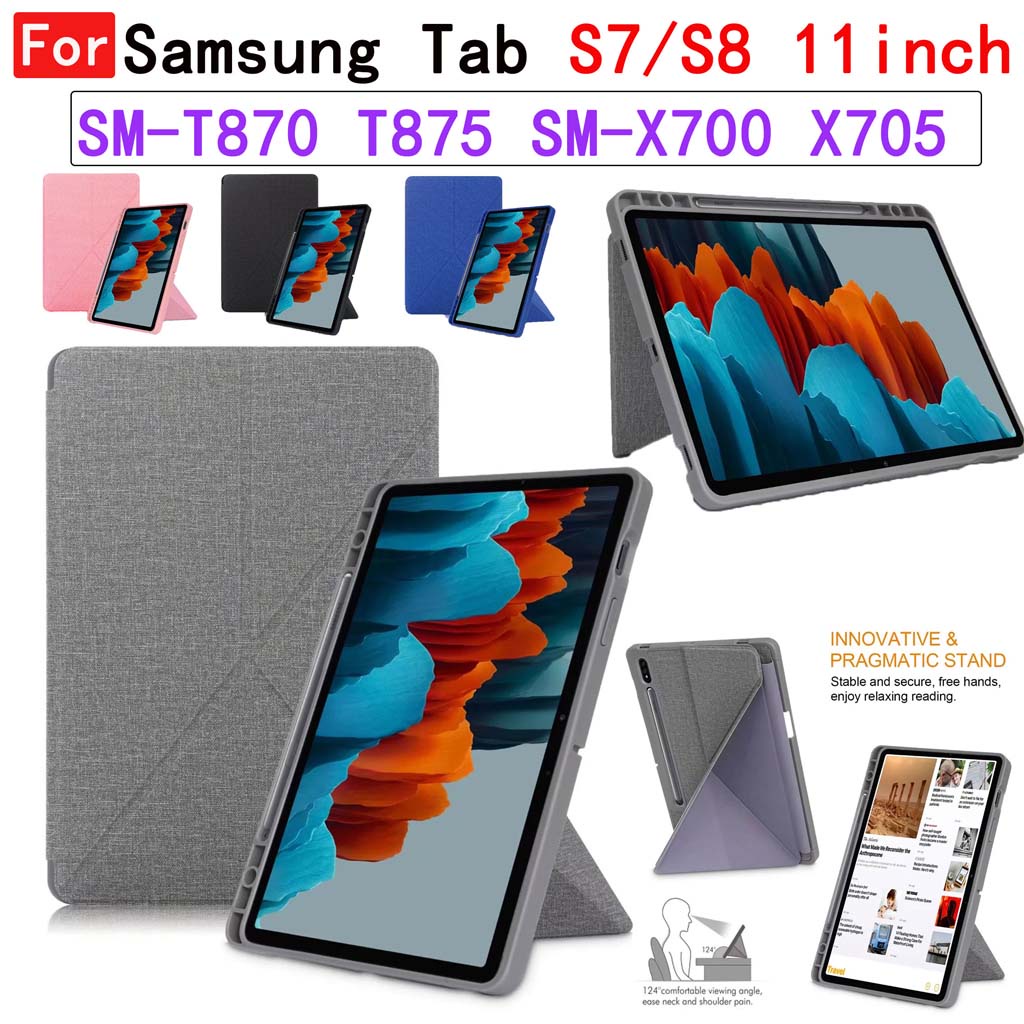 Ốp Điện Thoại TPU Mềm Mỏng Dạng Gập Đa Góc Kiêm Giá Đỡ Cho Samsung Tab S7 T870 T875 S8 X700 X706 11 inch