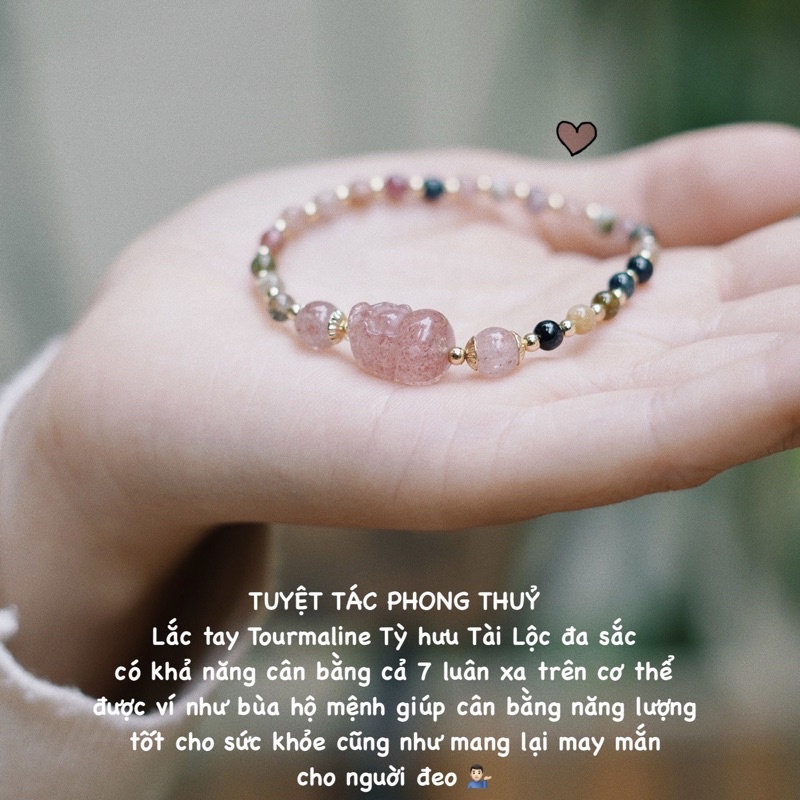 Vòng tay Tourmaline mix charm Tỳ Hưu