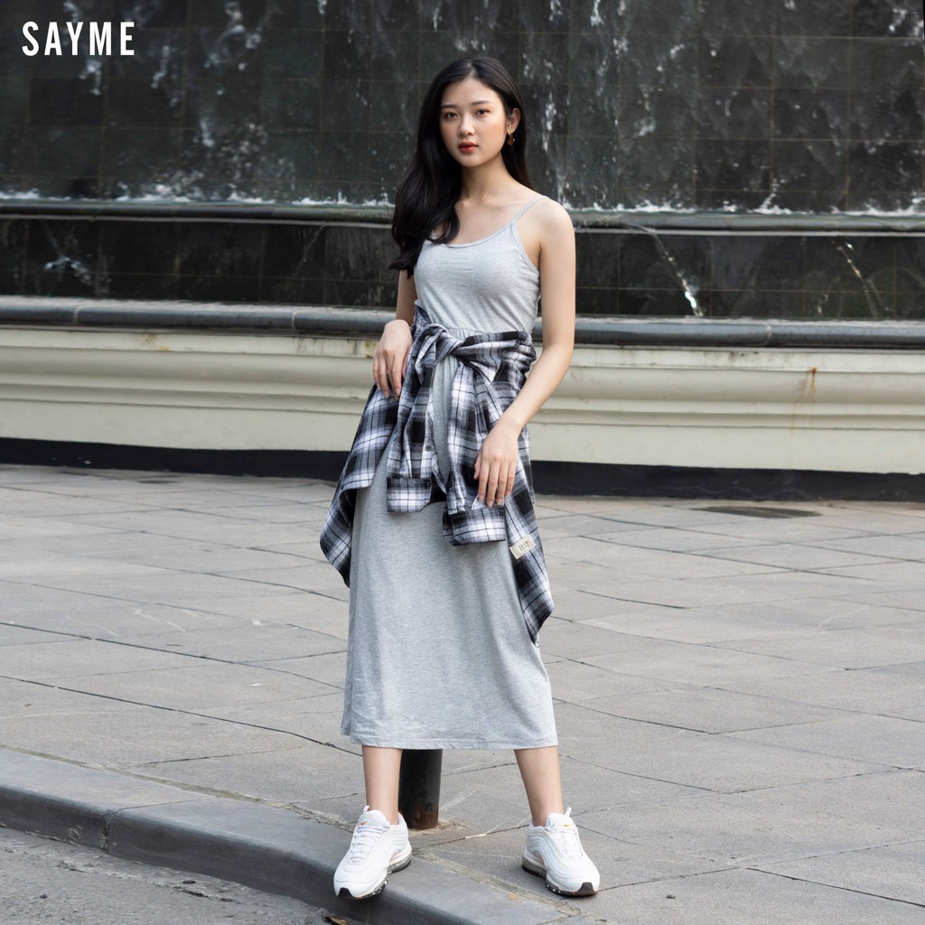 Váy đầm maxi nữ SAYME váy 2 dây dáng suông cotton mềm mịn thoáng mát WCDR0007